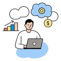 2D minimalize as Financial analyst working with financial graphs and charts concept as A illustration of a financial analyst working on a laptop with financial graphs vector