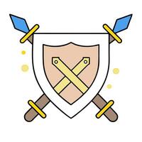 2D as Cyber defense icon with a shield and crossed swords concept as illustration of a cyber defense icon with a shield and crossed swords symbolizing the proactive m vector