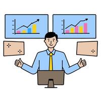 2D minimalize as Stock trader monitoring live stock prices concept as A illustration of a stock trader monitoring live stock prices on multiple screens emphasizing re vector