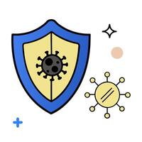 2D as Antivirus protection icon with a shield and virus symbol concept as illustration of an antivirus protection icon with a shield and virus symbol emphasizing the vector