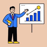2D minimalize as Stock market analyst using big data for analysis concept as A illustration of a stock market analyst using big data on a computer for stock market an vector