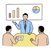 2D as CFO leading a financial review meeting concept as A illustration of a CFO leading a financial review meeting with financial reports and charts emphasizing leade vector