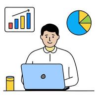 2D minimalize as Financial analyst working with financial graphs and charts concept as A illustration of a financial analyst working on a laptop with financial graphs vector