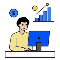 2D minimalize as Financial researcher developing predictive models concept as A illustration of a financial researcher developing predictive models on a computer high vector