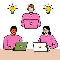2D minimalize as Business team collaborating on a marketing strategy concept as A illustration of a business team collaborating on a marketing strategy using digital vector