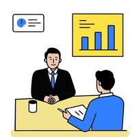 2D as CFO evaluating financial risk in a strategy meeting concept as A illustration of a CFO evaluating financial risk in a strategy meeting with charts and documents vector