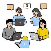 2D minimalize as Marketing team collaborating on a product launch concept as A illustration of a marketing team collaborating on a product launch using digital tools vector