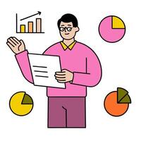 2D minimalize as Financial analyst working with financial graphs and charts concept as A illustration of a financial analyst working on a laptop with financial graphs vector