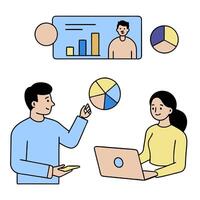 2D minimalize as Finance team collaborating on financial forecasting concept as A illustration of a finance team collaborating on financial forecasting using charts a vector