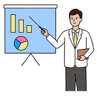 2D minimalize as Financial consultant advising clients on investment strategies concept as A illustration of a financial consultant in a modern office advising client vector