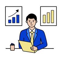 2D minimalize as Investment banker evaluating financial reports concept as A illustration of an investment banker in an office evaluating financial reports with chart vector