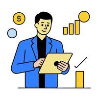 2D minimalize as Financial planner using digital tools for budgeting concept as A illustration of a financial planner using digital tools on a tablet for budgeting an vector