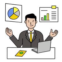 2D minimalize as Financial consultant advising clients on investment strategies concept as A illustration of a financial consultant in a modern office advising client vector