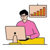 2D minimalize as Stock market analyst using big data for analysis concept as A illustration of a stock market analyst using big data on a computer for stock market an vector