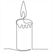 Continuous candle light one line art drawing isolated on white minimalist style vector