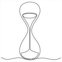 Continuous single line drawing hourglass with flow sand Retro timer as time passing concept vector