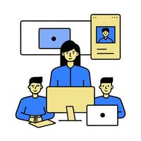 2D minimalize as Business team working on a digital project concept as A illustration of a business team working on a digital project with multiple screens and device vector