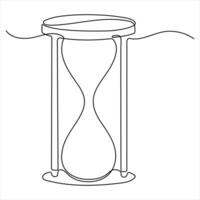 Continuous single line art drawing of hourglass with flow sand Retro timer as time passing concept illustration vector
