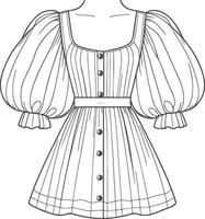 Flared Puff Sleeve Gown Sketch vector