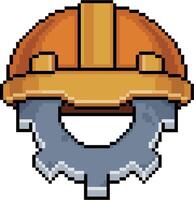 Pixel art of hard hat with gear in 8 bit style on white background, safety helmet vector