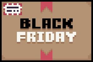 Pixel art of package order written black friday in 8 bit style on white background vector