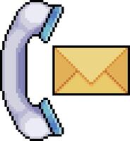 Pixel art of a classic phone and an envelope in 8 bit style on a white background vector