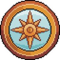 Pixel art of golden compass with compass rose in 8 bit style on white background vector