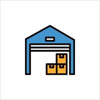 A warehouse with boxes and a door vector