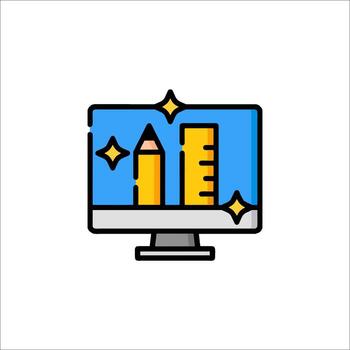 A computer monitor with a pencil and a pencil sharpener vector