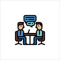 Two people sitting at a table with a speech bubble above them vector