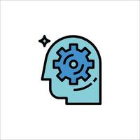 A blue icon of a head with gears inside vector