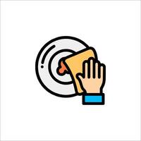 A hand holding a plate with a piece of food on it vector