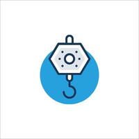 A blue and white icon of a hook vector