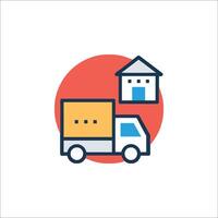 A moving truck with a house on it vector