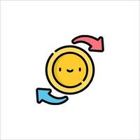 A coin with a smiley face and arrows vector