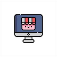 A computer monitor with a cute little shop on it vector