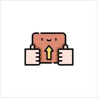 A cartoon hand holding a box with an arrow pointing up vector