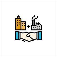 A hand shaking with a factory and a building vector
