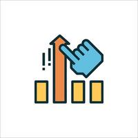 A hand pointing at a bar chart icon vector