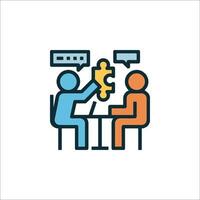 Two people are sitting at a table with a puzzle piece vector