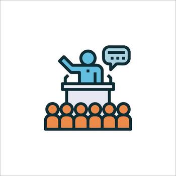 Speaker at podium icon, speech, speech, speech, speech, speech, speech, speech vector