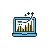 A laptop with a graph on it and an arrow going up vector