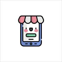 A cartoon phone with a shop awning on it vector