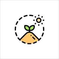 A plant growing on a hill with a sun behind it vector