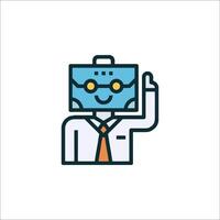 A robot with glasses and tie holding up a hand vector