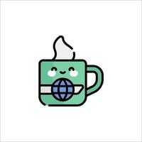 A cup of coffee with a globe on it vector