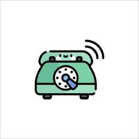 A green telephone icon with a clock on it vector