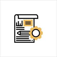A document with a gear and a clock icon vector