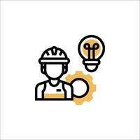 A man in a hard hat and helmet holding a light bulb vector