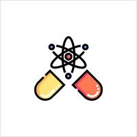 An icon of a science experiment with a molecule and an atom vector
